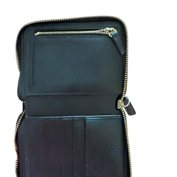 Versace Chevron Leather Zip Wallet Black Pink White Colorblock | Made in Italy - Picture 5 of 7